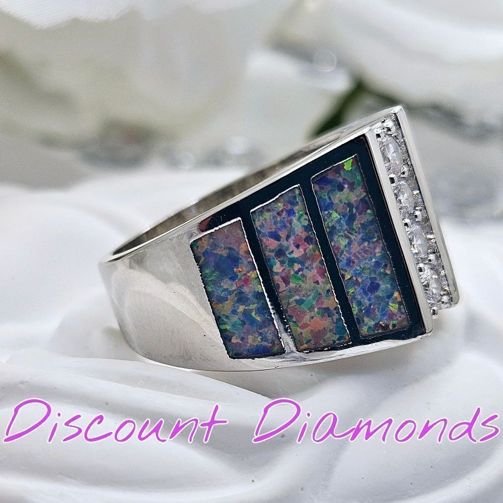 Moissanite & White Lavender Opal Cocktail Ring on 925 Sterling Silver - Picture 3 of 8